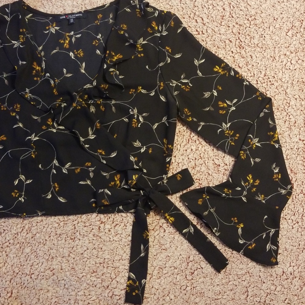 Navy Long Sleeve Wrap Top